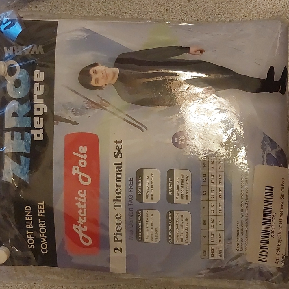 Two piece thermal set size 7/8 kid white - brand new